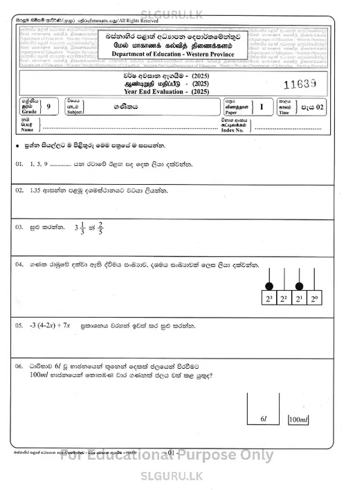 Grade 9 Maths Third Term 2025 Western Province thumbnail